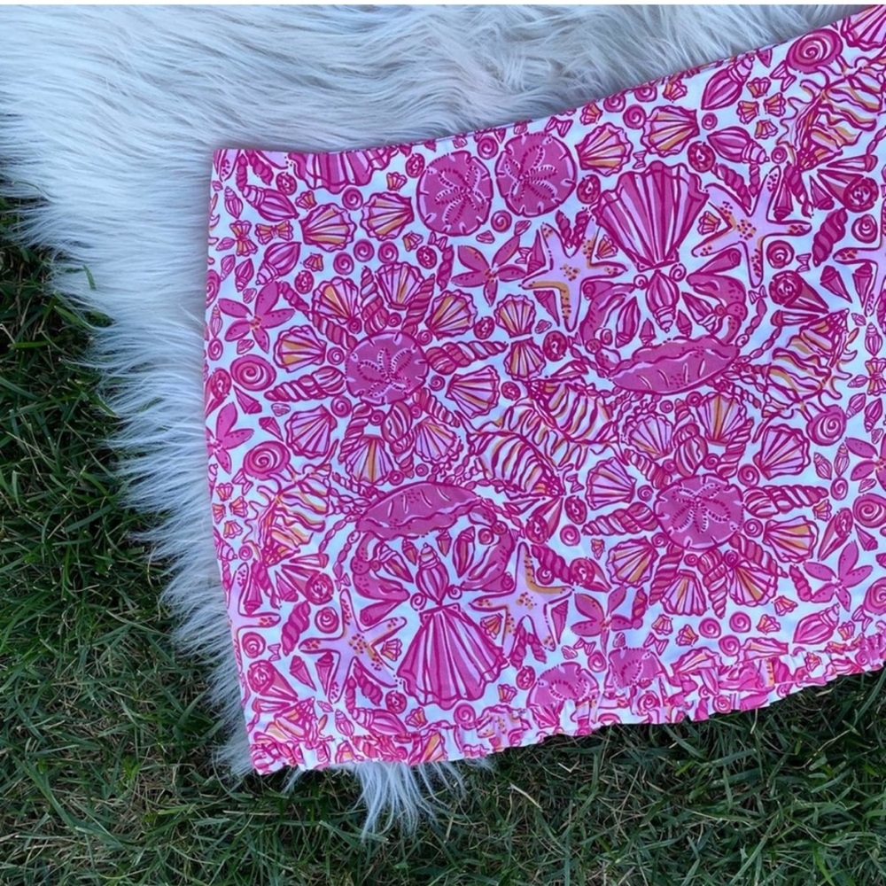 Lilly Pulitzer ruffle trim pink white shells Skirt 6
